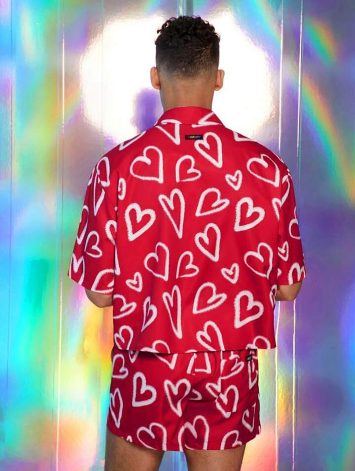 NIGHT-RIDER Men's Digital Love Print Loose Woven Shirt & Short Set